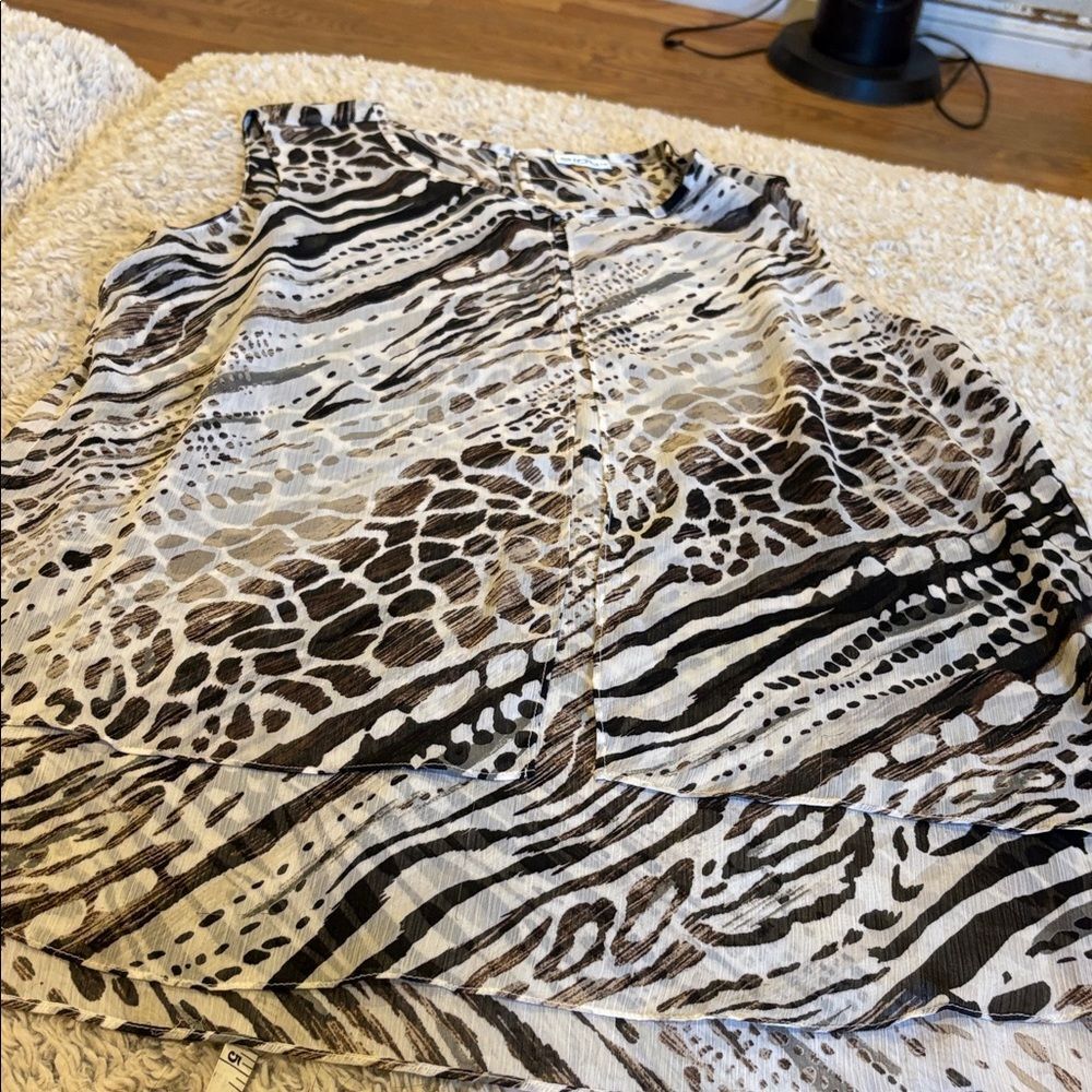 Sioni Animal Print Blouse Womens Large Brown White Excellent Sleeveless Layered
